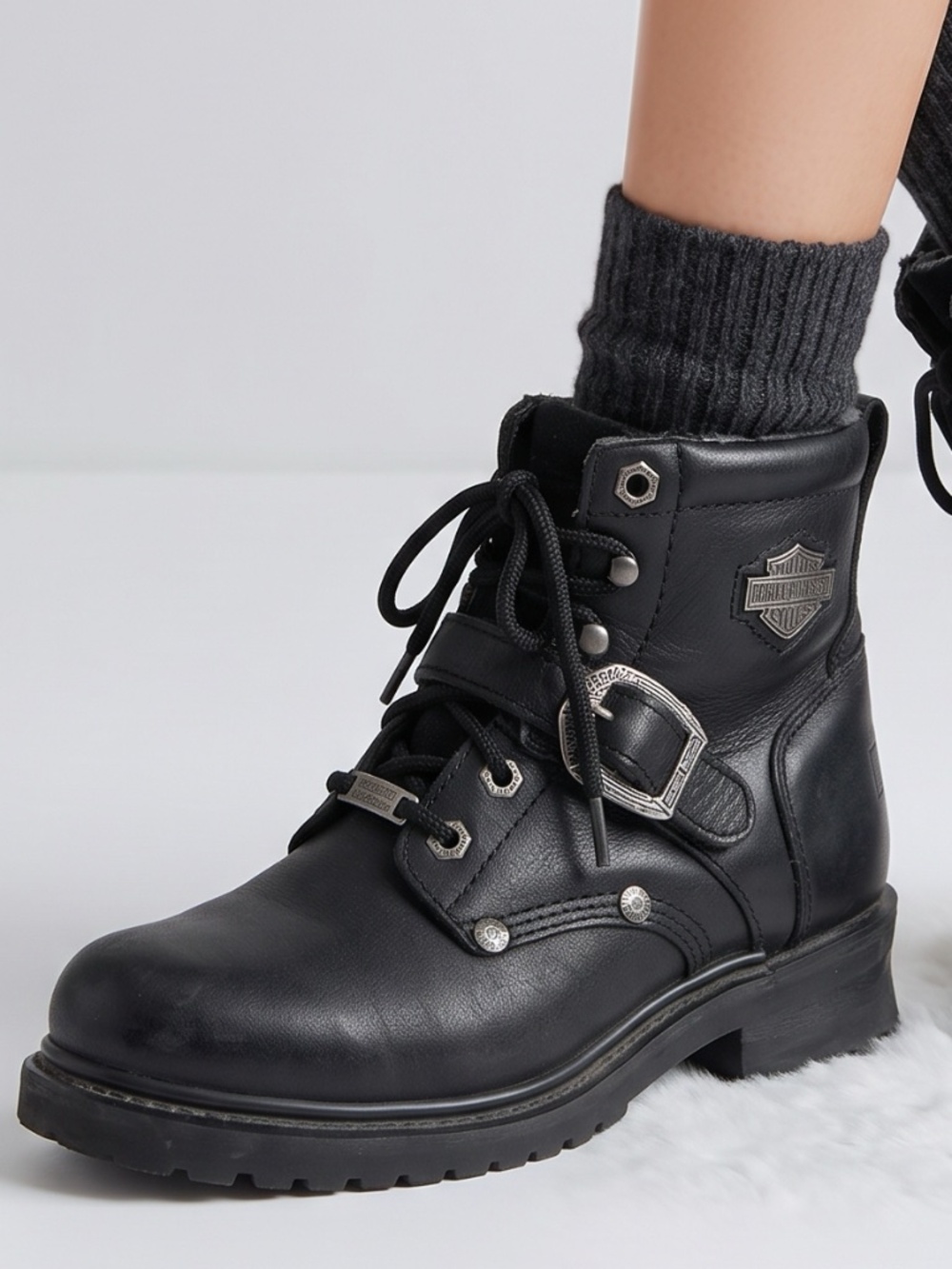 HARLEY-DAVIDSON • Tyler 84280 Black Leather Moto Boots Women’s 8